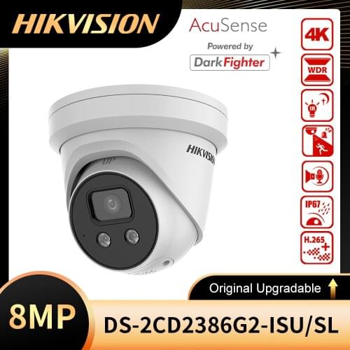 Original Hikvision 8MP DS-2CD2386G2-IU and DS-2CD2386G2-ISU/SL POE IR Built-in Mic AcuSense IPC Fixed Turret Network Camera