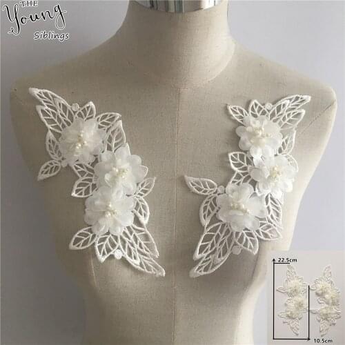 New arrive White Embroidery Hollow out Lace Collar ABS pearl DIY Trim Neckline Fabric Clothing Accessory Supplies A pair of sale