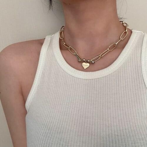 New Basic Jewelry Stree Style Necklace Heart Charm Gold Plated Punk Link Chain Necklaces Choker For Women Party Accessories Gift