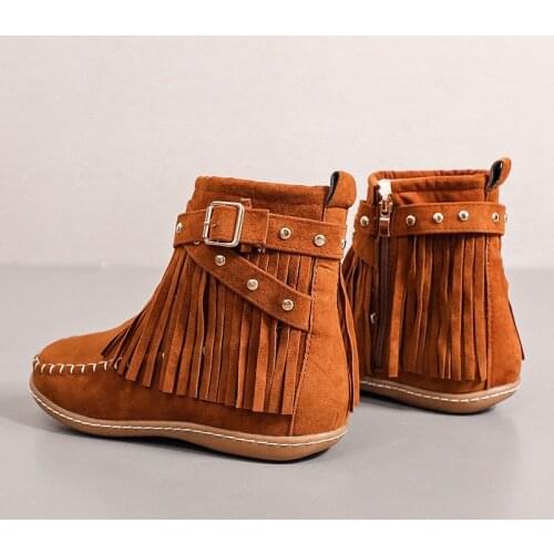 New Fashion Womens Boots Ankle Fringed Womens Shoes for Fall/winter New Style Side Zipper Solid Color Short Boots Light Boots