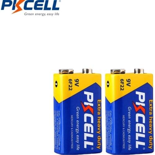 PKCELL 2PCS 9V Infrared thermometer battery 6lr61 PP3 6F22 6LR61 MN1604 batteries Super Heavy Duty carbon primary batteries