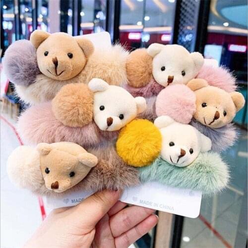 Women Cute Bear Plush Hair Scrunchie Rubber Bands Girls Ponytail Holder Elastic Hair Ties Hair Bands Hair Accessorie Headwear