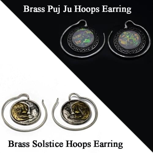 New Arrival Pair Brass Tribal Indian Spiral Drop Opal Puj Ju Solstice Hoops Ear Weights Piercing Earrings Fashion Jewelry