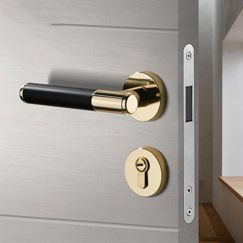 1 Set Light Luxury Style Black Gold Interior Door Lock Zinc Alloy Bedroom Door Handle Lock Mute Safety Hardware Accessories