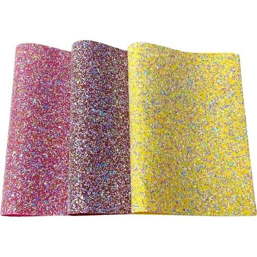 Noctilucent/Glow in the Dark Multicolored Chunky Glitter Faux Leather Fabric Sheets Elastic Backing for Shoe/Bag/DIY Accessories