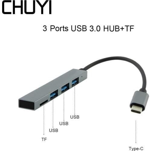 CHUYI Type-C To 3.0 USB Hub 5 In 1 USB-C Multi Ports Hub Adapter With TF Card For MacBook Samsung Galaxy S9 S8 Huawei P20 Lite