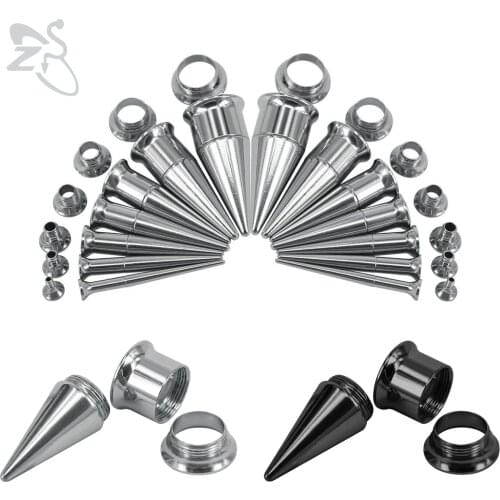 ZS 1 Pair 3 in 1 Stainless Steel Screw Ear Tunnel And Plug Black Silver Color Double Flared Ear Taper Stretcher Expander 2-18MM