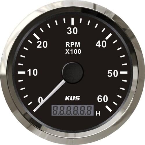 High quality!!! 85mm Tachometer gauge tacho black faceplate stainless steel bezel boat car tachometer 0-6000rpm for gas engine