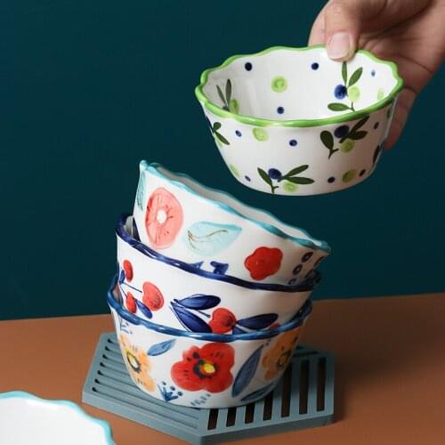 Japanese hand-painted ceramic lace salad mlik egg breakfast bowl creative snack soup rice noodles bowl household tableware