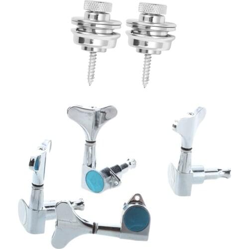1 Set Sealed Bass Tuning Pegs Tuners Machine Heads & 2 Pcs Non-Slip Guitar Strap Lock Guitar Belts Buckle