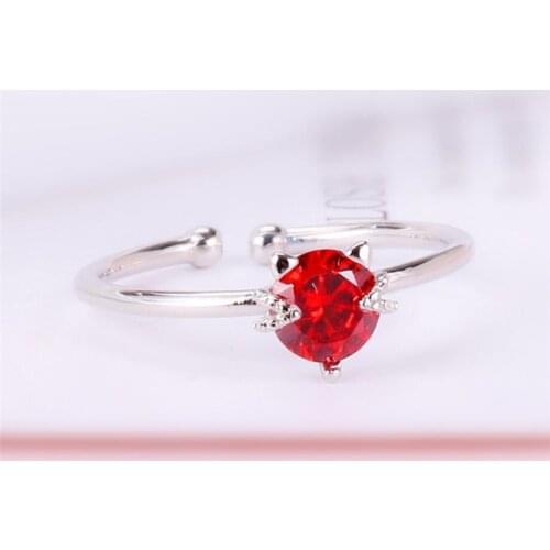Sole Memory Cute Red Crystal Cat Sweet Romantic Fresh 925 Sterling Silver Female Resizable Opening Rings SRI350