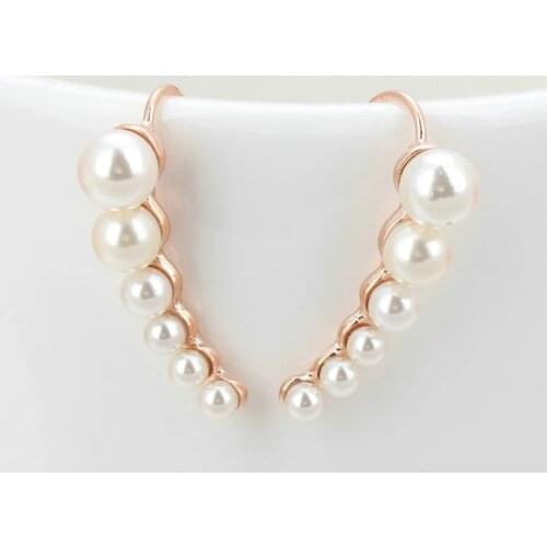 Special Peas Shaped Ear Cuff Earrings for Women Rose White Gold Color Imitation Pearl Fashion Jewelry Xmas Gift E499 E504