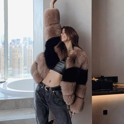 2020 New Winter Ladies Genuine Fox Fur Coat Patchwork Thickening Warm Womens Jacket