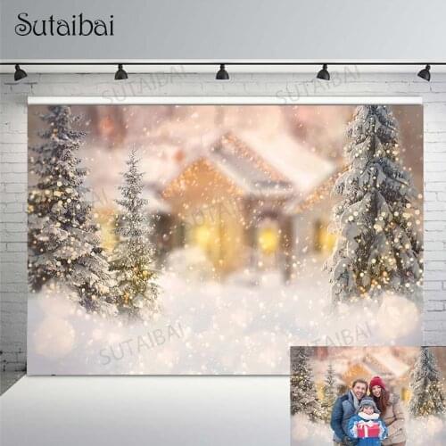 Winter Snow Bokeh Backdrop for Photography Merry Christmas Photo Background Studio Pine Forest Snowflake Party Decoration Props