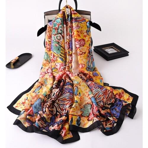 2021 Fashion Brand Women Silk Scarf African Ethnic Floral Print Pashmina Shawls Wraps Soft Foulard Femme Muslim Hijab 180*90Cm