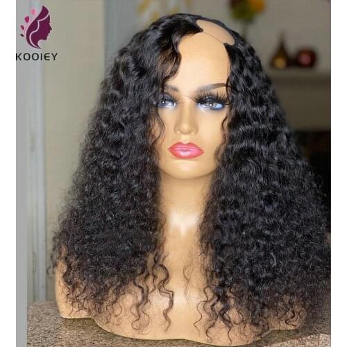 220 Density U Part Bouncy Curly Human Hair Wigs Natural Color Brazilian Side Part 2x4 U Part Wigs Remy Hair For Black Women