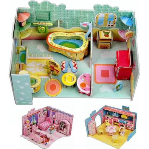 Kid 3D DIY Puzzle Jigsaw Furnishing Assembling Puzzle Stickers Scrapbooking Baby Toy Kid Early Learning Gift Brinquedo Educativo