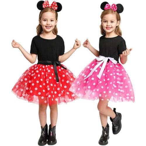 Mickey Baby Dress Dot Infant Bowknot Costume with Headband Girl Toddler Birthday Gift Princess Dresses Halloween Christmas