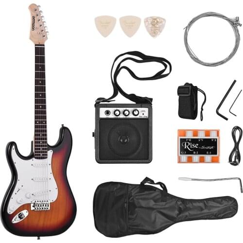 Ammoon Electric Guitar Solid Wood Left Handed Guitar Electric 21 Frets 6 String with Speaker Pitch Pipe Guitar Bag Strap Picks