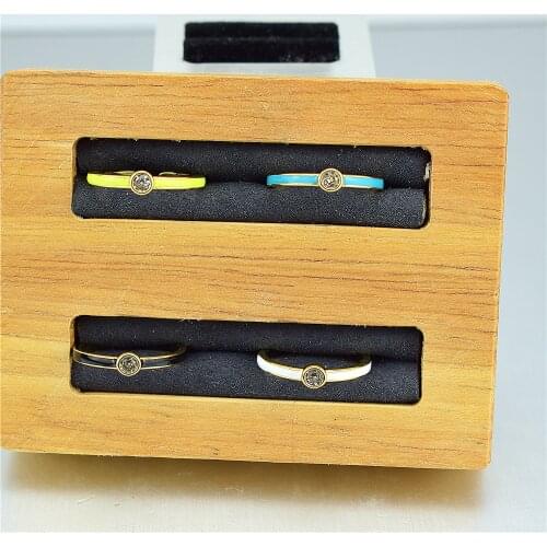 Micro-inlaid single zircon Enamel ring arm charm CZ charm Open adjustable couple ring Enamel charm Fine ring jewelry