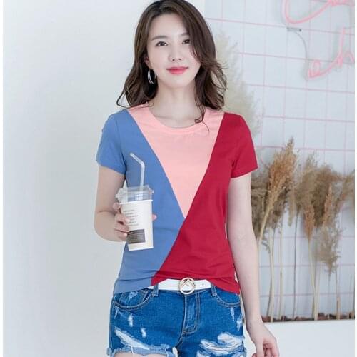 GGRIGHT High Quality Patchwork Basic Plus Size Cotton T-shirts Women 2021 Summer O-Neck Casual Tee Shirts Female Black Harajuku