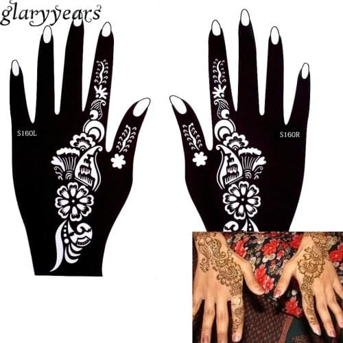 Glaryyears 196 Designs 1 Pair Indian Mehndi Left Right Hands Henna Stencil Hollow Tattoo Template for Beauty Women Body Painting