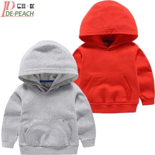 DE PEACH Autumn Children Hoodies For Boys Girls Solid Color Sports Sweatshirt Baby Cotton Pullover Pocket Outerwear Kids Clothes