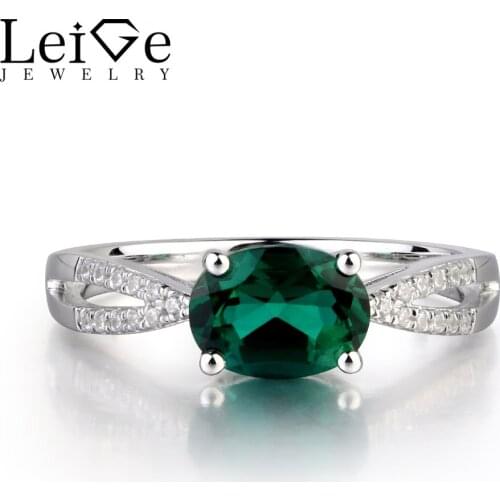 Leige Jewelry Lab Emerald Green Color Gemstone May Birthstone Romantic Gifts For Girls Oval Cut Prong Setting Fine Jewelry