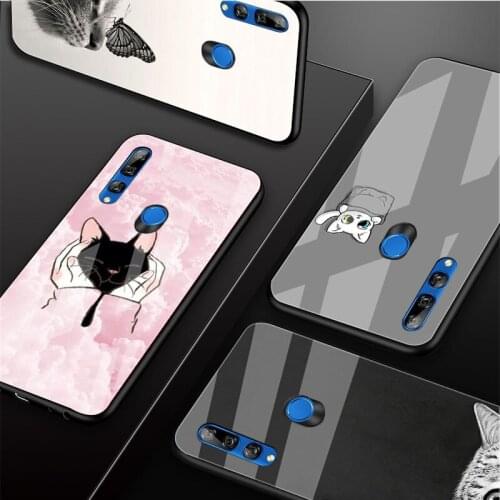 Pocket Cat Tempered Glass Phone Case For Huawei honor 8X 9 10i 20i 20Lite 20Pro 30 Pro Cover Shell