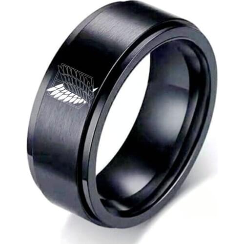 8mm Attack on Titan Black sliver Stainless Steel Ring Wings Of Liberty Flag Finger Rings For Men Women Jewelry Anime Fans