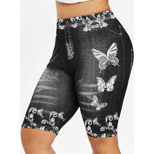 New Ladies Elegant Printed Butterfly Leggings Women Slim Knee Length Quality Casual Imitation Denim Leggings For Female