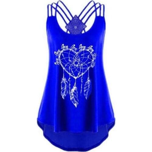 Summer Sexy Women Printed Loose Plus Size Backless Tank Top Vest
