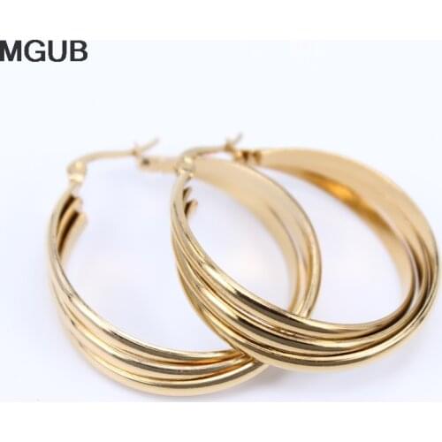 MGUB Stainless steel Gold color earrings 2 smooth and frosted women fashion jewelry wholesale popular jewelry real map LH189