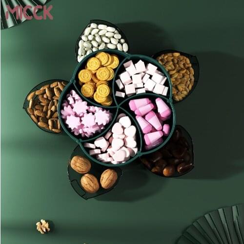 MICCK Nordic Fruit Tray Double-Layer Flower-Shaped Rotating Candy Box Living Room Snack Dried Fruit Storage Box Fruit Organizer