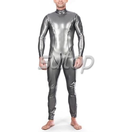 Mens latex rubber catsuit with bodyline male teddies sheathy SUITOP
