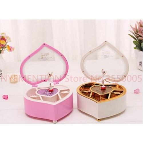 Heart Shape Dancing Ballerina Music Box PLastic Jewellery Box Girls Carousel Hand Crank Music Box Mechanism Gift 1pcs