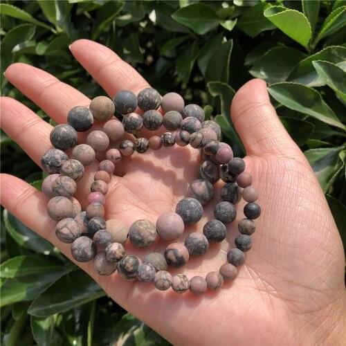 Natural Matte Rhodonite Bracelet Round Beads Crystal Healing Stone Fashion Women Men Jewelry Gift