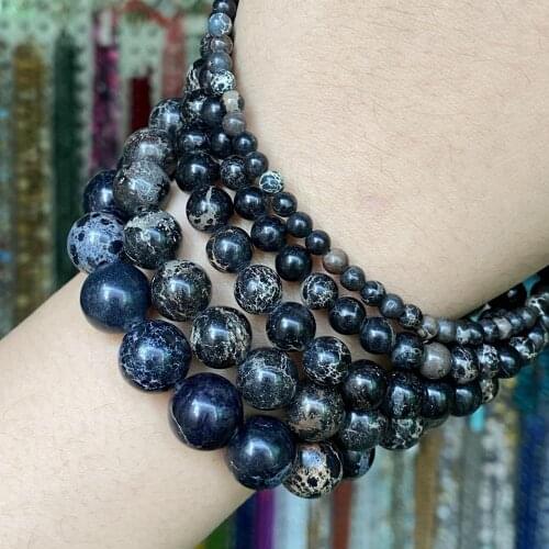 Natural Stone Black Sea Sediment Jaspers Round Loose Beads For Jewelry Making Diy Bracelet Necklace Accessories 4-12mm 15”inch