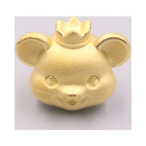 New Pure Solid 24K Yellow Gold Pendant 16x13mm Mouse With Crownt Hat DIY Accessories Bead