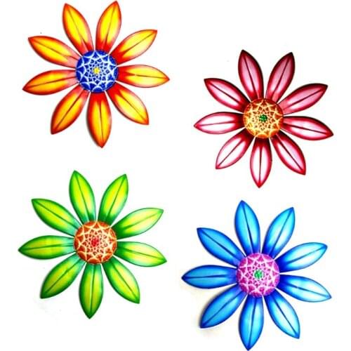 Wrought Iron Sunflower Hanging Pendant Floral Wall Art Decoration Artificial Flower Painted Wall Ornaments Handcrafted