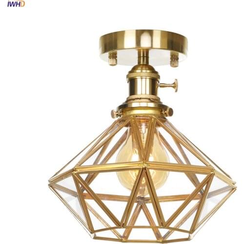 IWHD Nordic Modern Diamond Retro Ceiling Lamp Living Room Balcony Porch Glass Copper LED Ceiling Light Plafondlamp Lampar Techo