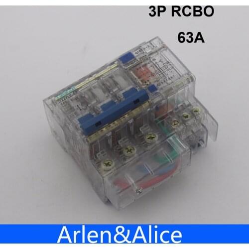 Transparent DZ47LE 3P 63A 400V~ 50HZ/60HZ Residual current Circuit breaker with over current and Leakage protection RCBO