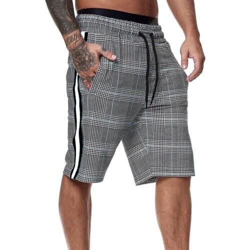 Men Shorts Track Shorts Plaid Side Stripe Summer Mid Rise Drawstring Short Trousers Track Sports Shorts Beach Shorts Fifth Pants