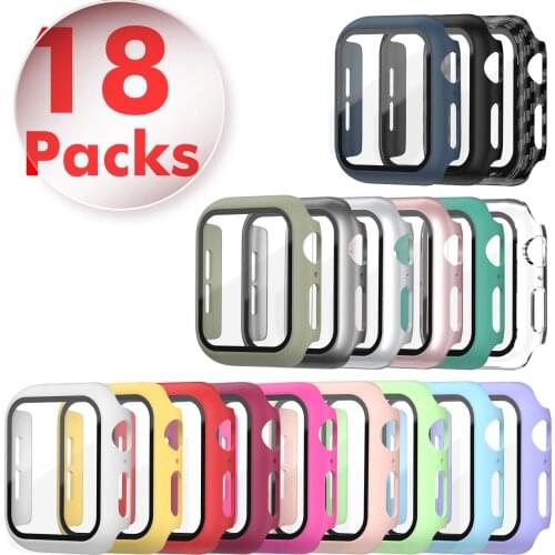 Glass+Case for 18 Pack Apple Watch 44mm 40mm 42mm 38mm ,Screen Protector, Ultra-Thin Scratch Resistant Bumper Protective Cover