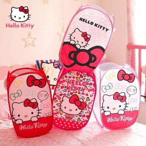 TAKARA TOMY Hello Kitty Fashion Creative Cute Cartoon Foldable Dirty Clothes Storage Basket Mesh Toy Storage Basket