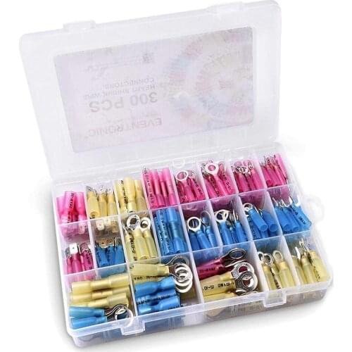 New 300PCS Boxed Heat Shrink Wire Connectors Electrical Waterproof Marine Cable Copper Terminals Kits For Automotive Car