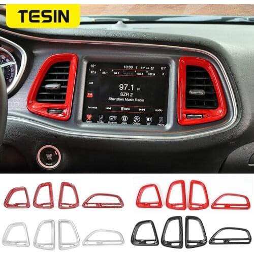 TESIN Car Interior Central Console Air Conditioning Vent Decoration Cover Stickers Accessories for Dodge Challenger 2015+ 4Pcs