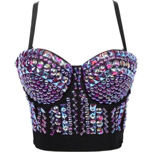 Costumes Crop Top Women Crysting Beading Sexy Designer Gothic Clothes Party Underwear Dancer Bustier Bra Female ropa de mujer