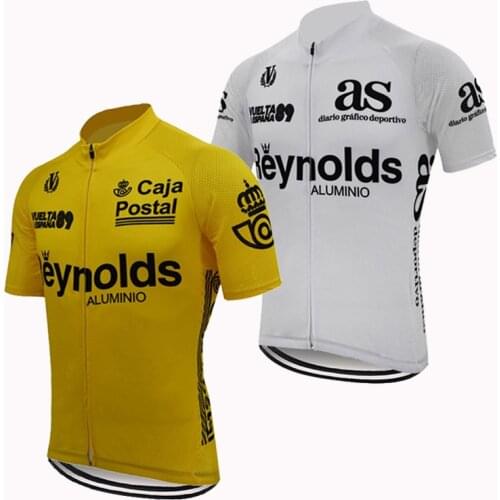 Reynolds retro mens cycling jersey white short sleeved team racing bicycle clothes Top yellow cycling clothing MTB ciclismo