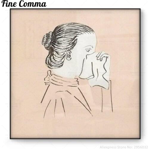 Vintage Poster Head of a woman with a handkerchief against her nose Julie de Graag Sad Sick Woman Flu Wall Art Canvas Print